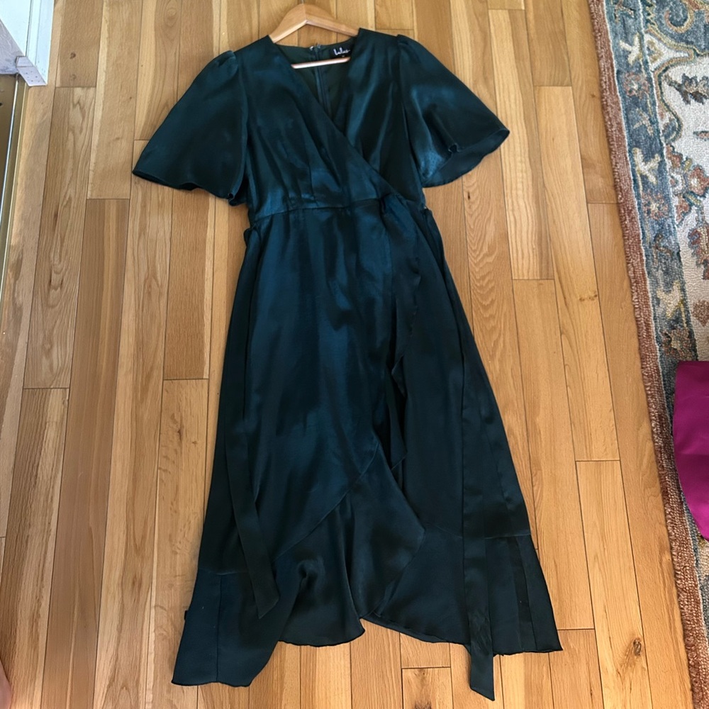 Lulu's Dark Green Wrap Midi Dress